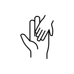 Man's and child's hand line icon.