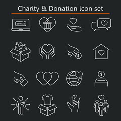 Charity and donation related icon set.
