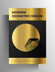 Cover for a book, magazine, brochure, catalog, booklet, poster. Geometric black and gold design template. A4 format. EPS 10 vector.