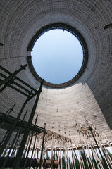 Cooling stack of Reactors building in Pripyat, Chernobyl exclusion Zone. Chernobyl Nuclear Power Plant Zone of Alienation in Ukraine