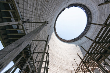 Cooling stack of Reactors building in Pripyat, Chernobyl exclusion Zone. Chernobyl Nuclear Power...
