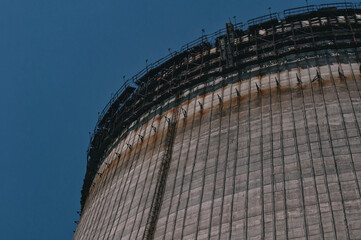 Cooling stack of Reactors building in Pripyat, Chernobyl exclusion Zone. Chernobyl Nuclear Power...