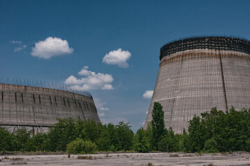 Cooling stack of Reactors building in Pripyat, Chernobyl exclusion Zone. Chernobyl Nuclear Power...