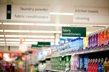 Household section of a supermarket with fabric conditioners
