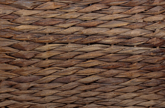 Macro Shot Of A Flat, Rustic, Wicker Basket Weave Texture Going In A Horizontal Direction In Brown, Earth Colors For Use As A Background Or For Compositing