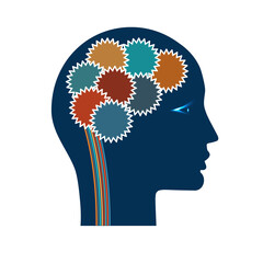  Gears in the head of man.  Data analysis concept and concepts of modern technologies such as nanotechnology, neural networks, machine learning.