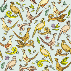 Cartoon birds vector seamless pattern
