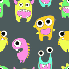 seamless pattern with monsters vector illustration - 366806263