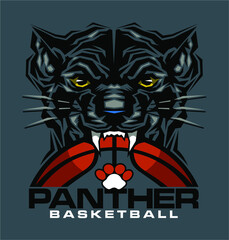 panther basketball team design with ball and mascot for school, college or league