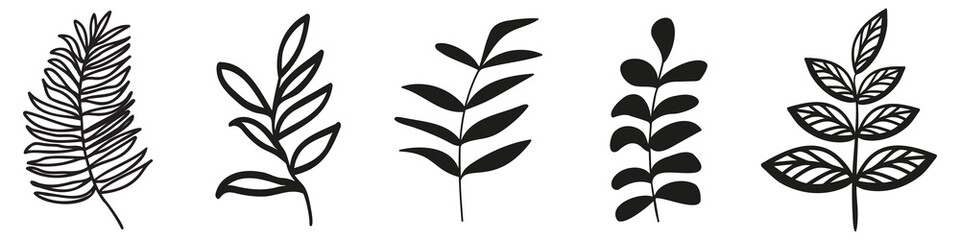 Fototapeta premium Set of leaves. Hand drawn decorative elements. Vector illustration