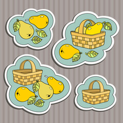 Funny hand drawn pears in baskets