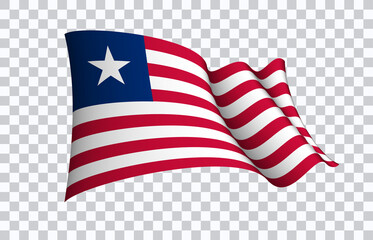 Liberia flag state symbol isolated on background national banner. Greeting card National Independence Day of the republic of Liberia. Illustration banner with realistic state flag.