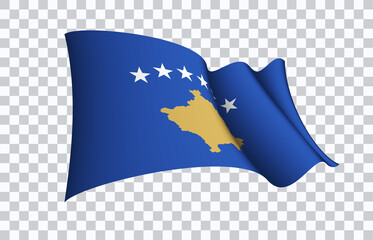 Kosovo flag state symbol isolated on background national banner. Greeting card National Independence Day of the republic of Kosovo. Illustration banner with realistic state flag.