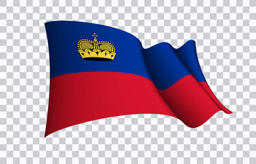 Liechtenstein flag state symbol isolated on background national banner. Greeting card National Day of the Principality of Liechtenstein. Illustration banner with realistic state flag of microstate.