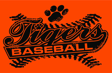 distressed tigers baseball team design in script with tail for school, college or league