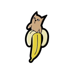 Cute half-banana cat, good for stickers t shirt design, drawing, art, print, cartoon