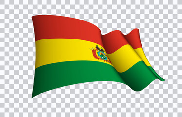 Bolivia flag state symbol isolated on background national banner. Greeting card National Independence Day of the Plurinational State of Bolivia. Illustration banner with realistic state flag.