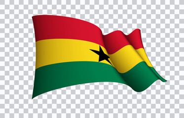 Ghana flag state symbol isolated on background national banner. Greeting card National Independence Day of the Republic of Ghana. Illustration banner with realistic state flag.