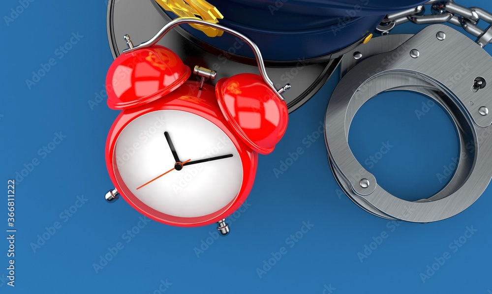 Sticker alarm clock with police hat and handcuffs