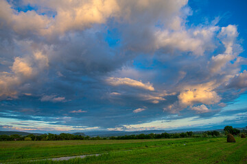 Summer landscape at the sunset after rain