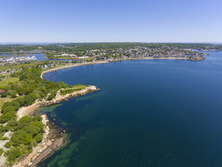 Fototapeta na wymiar Gloucester city and inner harbor aerial view, Gloucester, Cape Ann, Massachusetts MA, USA.