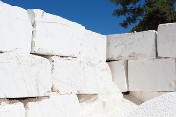 Stack of huge raw marble blocks from a quarry