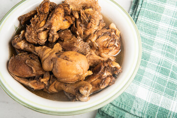Filipino-Style Chicken Adobo Dish In Serving Bowl