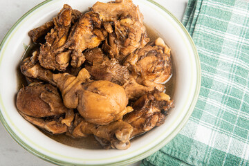 Filipino-Style Chicken Adobo Dish In Serving Bowl