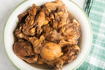 Filipino-Style Chicken Adobo Dish In Serving Bowl