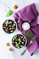Spinach beet goat cheese walnuts salad