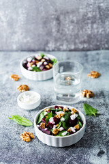 Spinach beet goat cheese walnuts salad