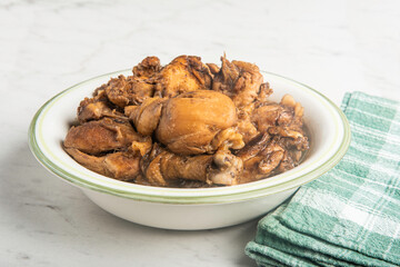Filipino-Style Chicken Adobo Dish In Serving Bowl