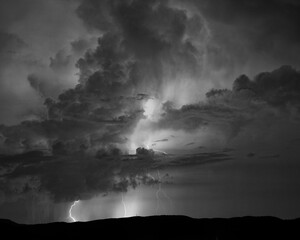 Monochrome View of Summer Lightning Strikes