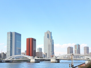 東京都中央区築地付近、勝鬨橋付近の風景