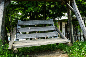 Rustic rocking chair in a garden