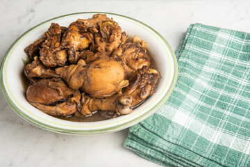 Filipino-Style Chicken Adobo Dish In Serving Bowl