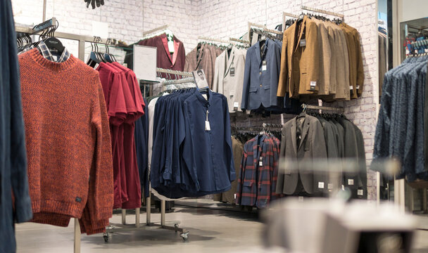 London, England - November 15, 2014: Interior of Topman men's clothing outlet, Topman is a fashion retailers founded in 1978 and owned by Arcadia.