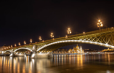 landscape with the Margit Bridge in Budapest at night