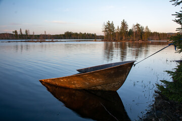 sunken boat on the lake