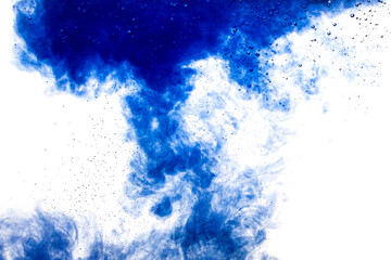 A cloud of blue paint released into clear water. Isolate on a white background.