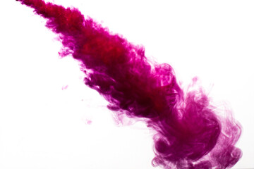 Fototapeta premium A cloud of red paint is released into the clear water. Isolate on a white background.