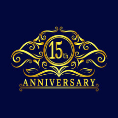 15 years Anniversary logo, luxurious 15th Anniversary design celebration.