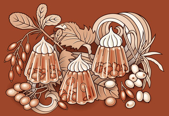 Sweets, berries, fruits hand drawn illustration