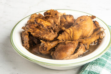 Filipino-Style Chicken Adobo Dish In Serving Bowl