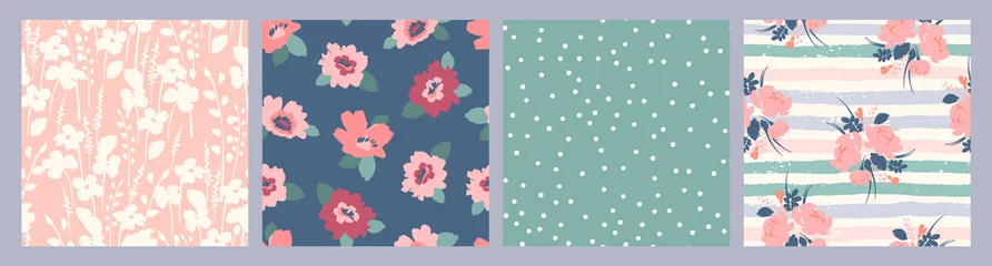Foto op Canvas Floral abstract seamless patterns. Vector design for different surfases. © Nadia Grapes