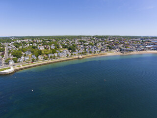Gloucester city and Pavilion Beach aerial view, Gloucester, Cape Ann, Massachusetts MA, USA.