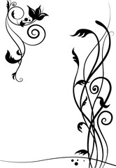 Decorative curve floral corner ornament with exotic leaves for angular stencil isolated on white background