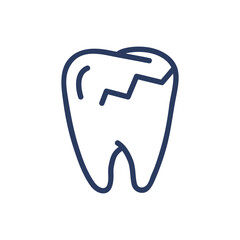 Caries thin line icon. Damaged enamel, sick tooth, crack isolated outline sign. Dental care, dentistry, healthcare concept. Vector illustration symbol element for web design and apps