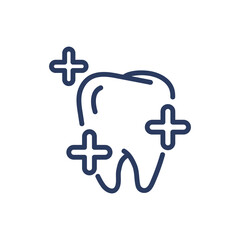 Shining tooth thin line icon. Whitening, cleaning, oral hygiene isolated outline sign. Dental care, healthy teeth, dentistry concept. Vector illustration symbol element for web design and apps