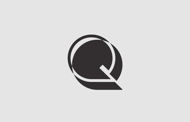 geometric black white Q alphabet letter logo icon for business. Simple design for company